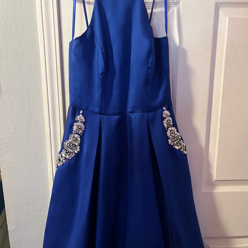 Elegant Blue Embellished Prom Dress